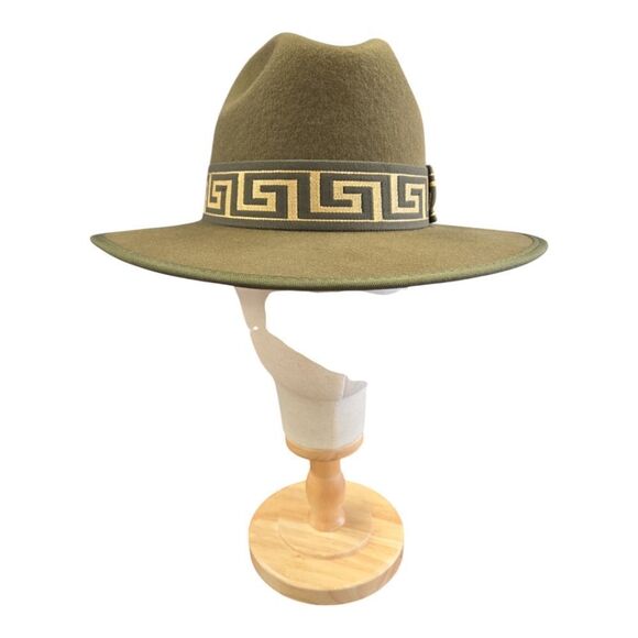 MEN'S BRUNO CAPELO WESLEY OLIVE/ GOLD WIDE BRIM PINCH FRONT FEDORA HAT. WE-976 - Picture 4 of 8